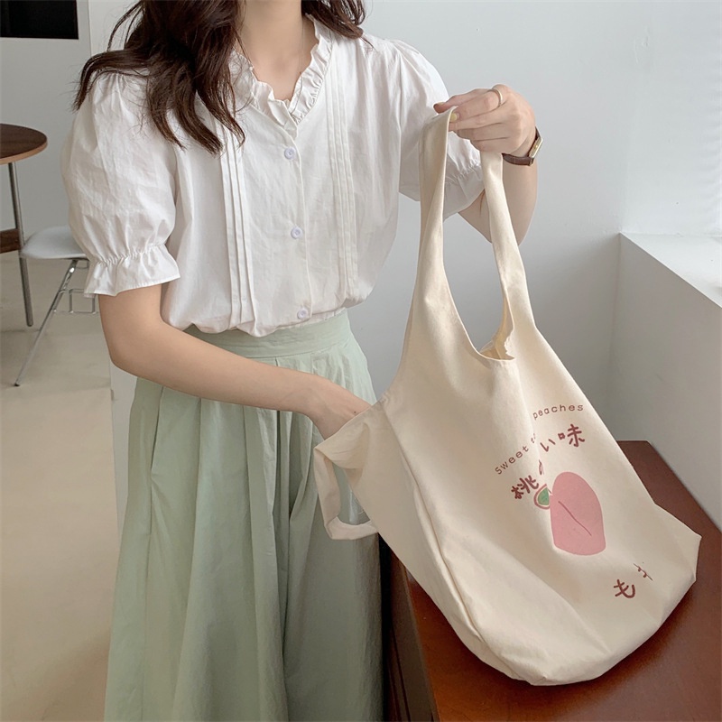 [2 Mẫu] Túi Vải Túi Tote Canvas Lớn (Đọc kĩ mô tả) Trái Đào Tay Nải Vải Bố Kem Sweet Taste of Peach You Are Enough 1998