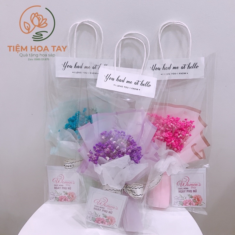 Set quà tặng hoa baby khô các màu kèm túi thiệp