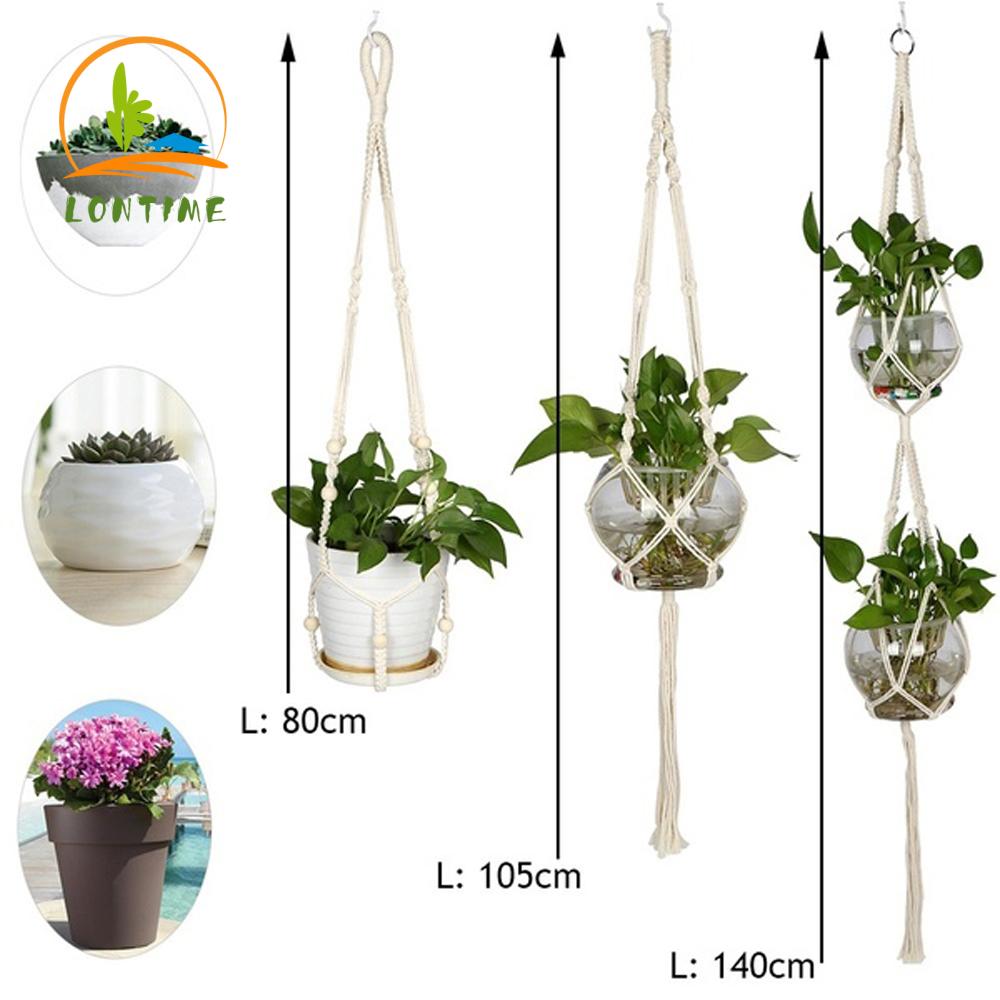 Giá Đỡ Chậu Hoa Bằng Dây Thừng Cotton Có Móc Treo Trang Trí Nhà Cửa Sân Vườn