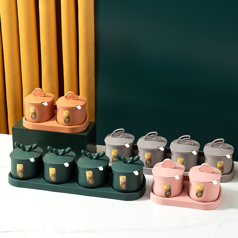 Set khay hũ đựng gia vị HUOHOU gắn tường bằng nhựa có nắp đậy sang trọng tiện lợi dành cho nhà bếp