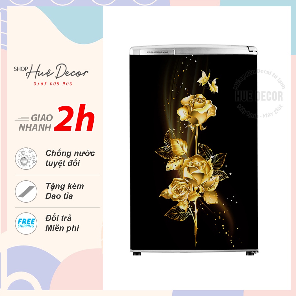 Tranh dán tủ lạnh mini bông hồng vàng