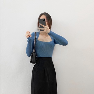 ÁO LEN TĂM CỔ VUÔNG/ LEN TĂM BASIC HÀN QUỐC TÔN DÁNG