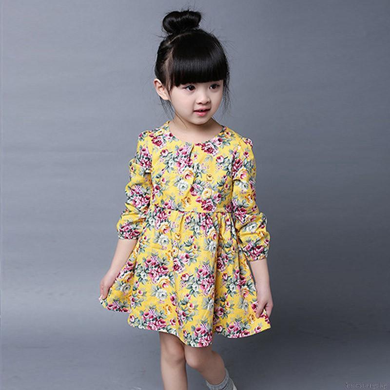 Đầm hoa tay dài xinh xắn dành cho bé gái