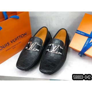 [Free Ship] Giày Lười Nam Moca LV,Tag To Kẻ Ô Dập Đế Cao Su_Giày Moca LV