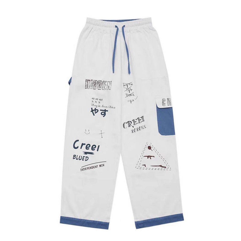 Quần Jeans Ống Rộng Họa Tiết Graffiti Phong Cách Hàn Quốc Cá Tính Dành Cho Nam Tf1