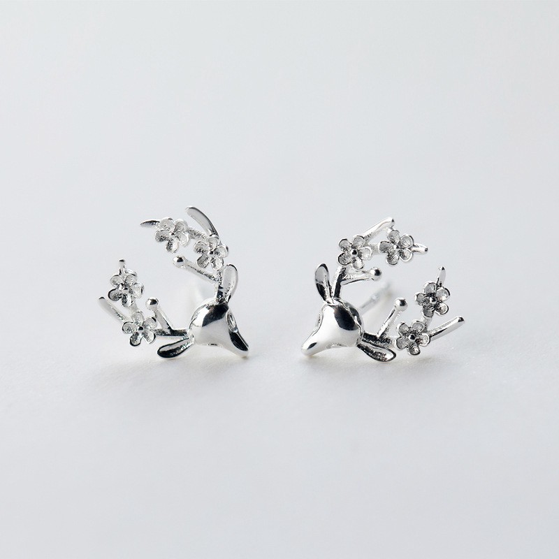 Hoa Tai Mạ Bạc 925 Hình Đầu Hươu Dễ Thương Cho Nữ