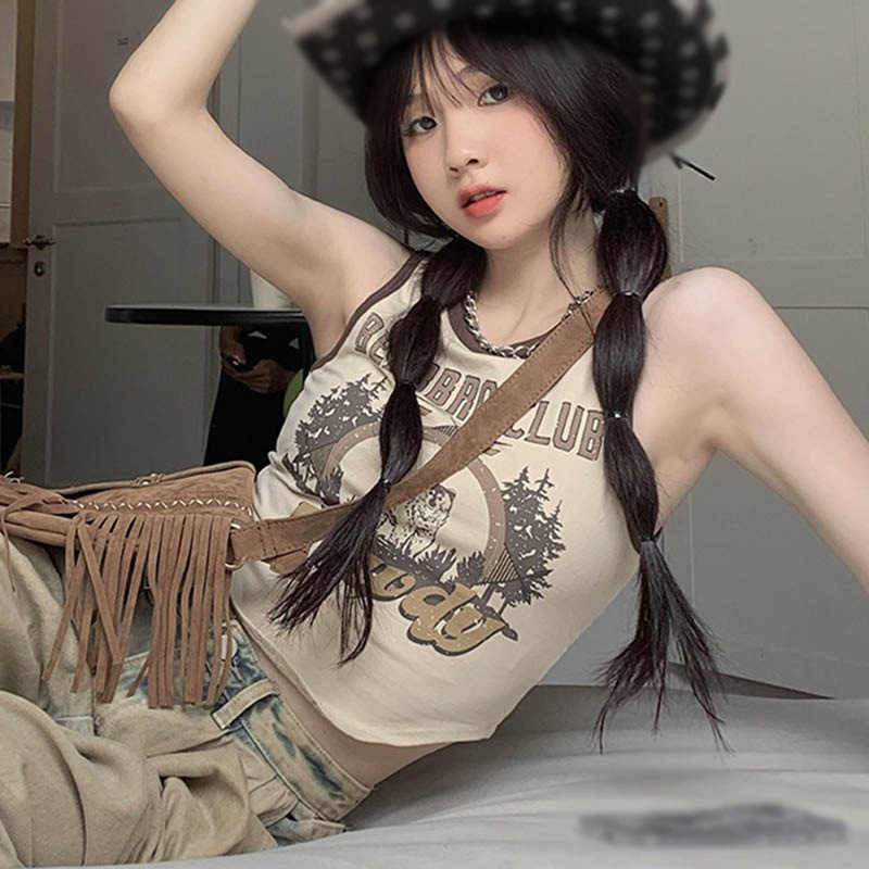 Áo Croptop Sát Nách Cổ Tròn Thiết Kế Trẻ Trung Cho Nữ