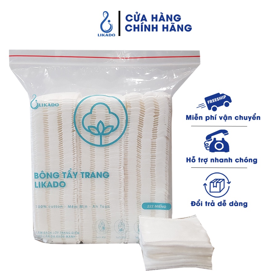 Bông tẩy trang 222 miếng Likado chất liệu Cotton túi 222 miếng( 1 túi)