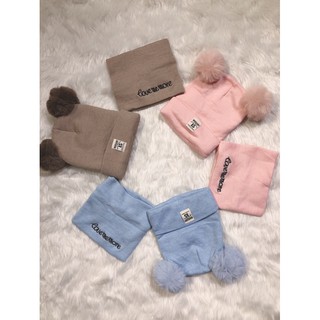 Sét khăn ống kèm mũ len 2 quả bông cho bé MS06_Happybear