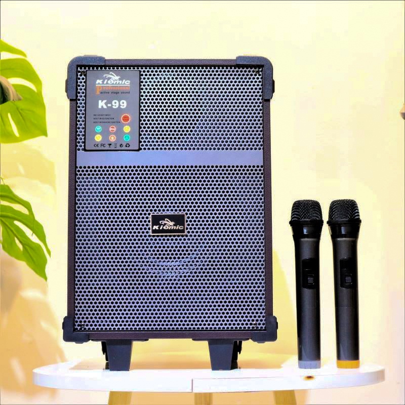 Loa kéo karaoke Kiomic K99 2 tấc 2 mic không dây chính hãng [BH 6 tháng]