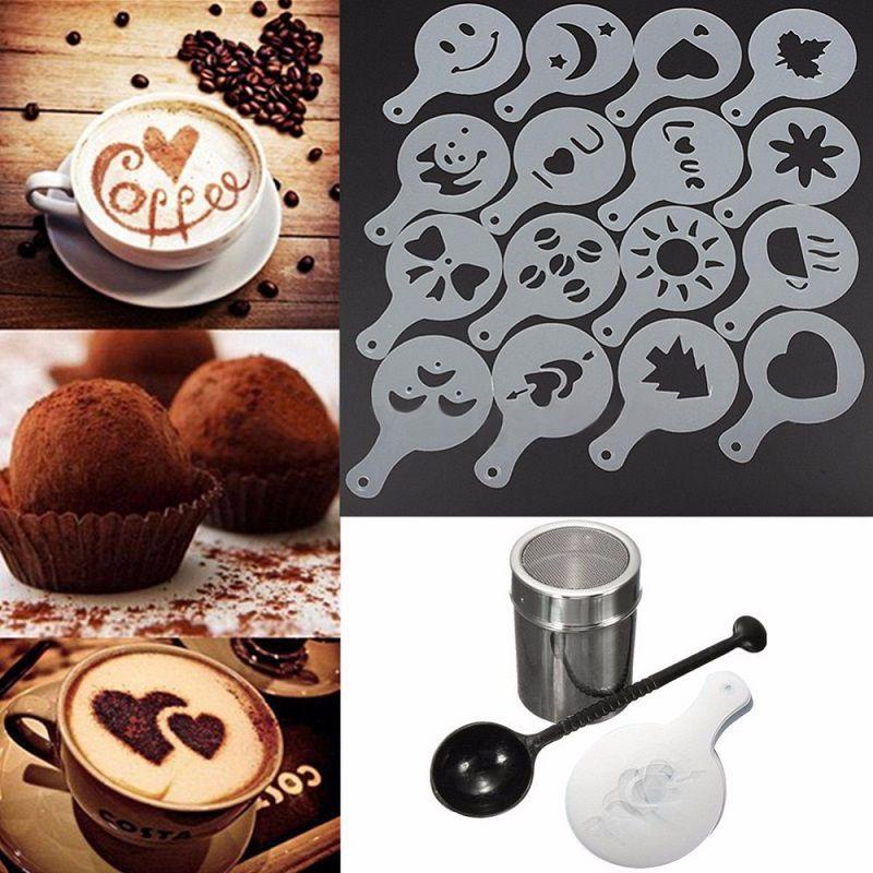 Coffee stencils - Bộ khuôn rắc bột tạo hình cappucino latte art | Bộ gồm 16 khuôn hình khác nhau,Chất liệu: Nhựa PP|