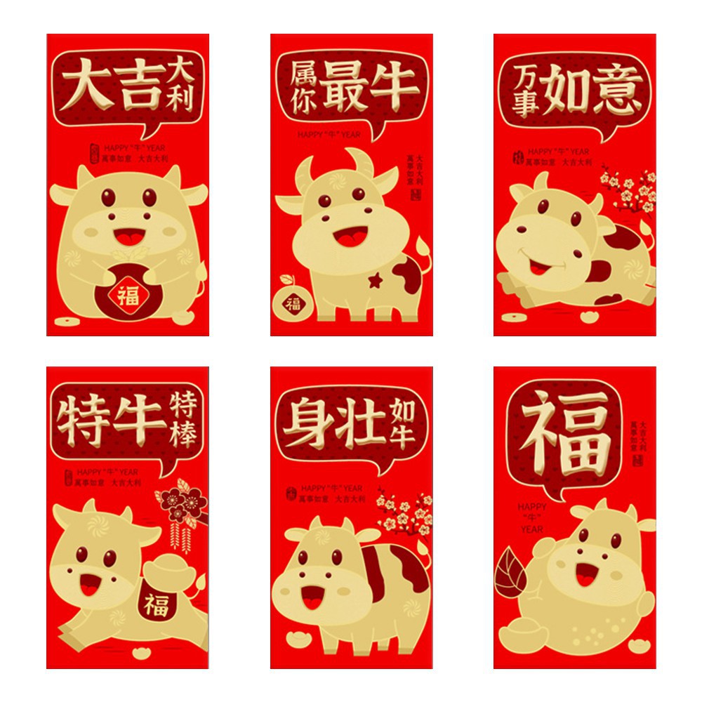 Set 6 Bao Lì Xì Màu Đỏ May Mắn Theo Phong Cách Trung Hoa