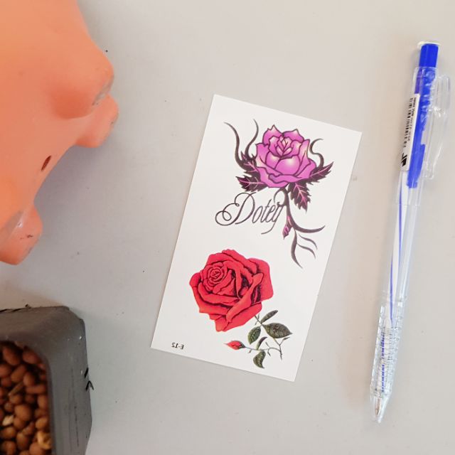 Hình xăm tatoo hoa hồng e12 j13.Xăm dán tatoo mini tạm thời, size &lt;10x6cm