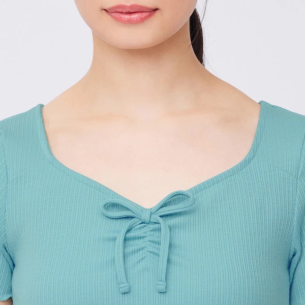 Áo thun tăm tay ngắn, đính nơ - Áo thun GU Nhật - Mã 337080