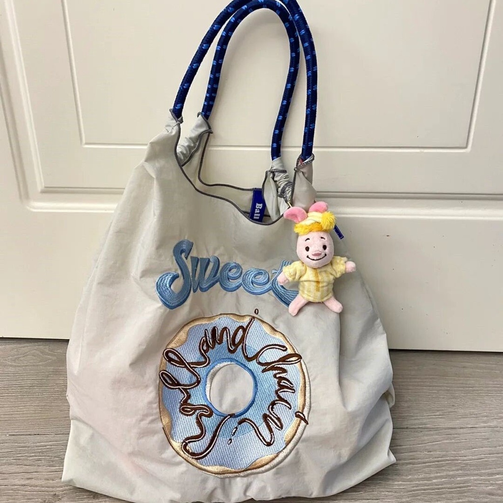 Túi Vải Nylon Thêu Hình Bánh Donut Nhật Bản Bảo Vệ Môi Trường Cho Học Sinh