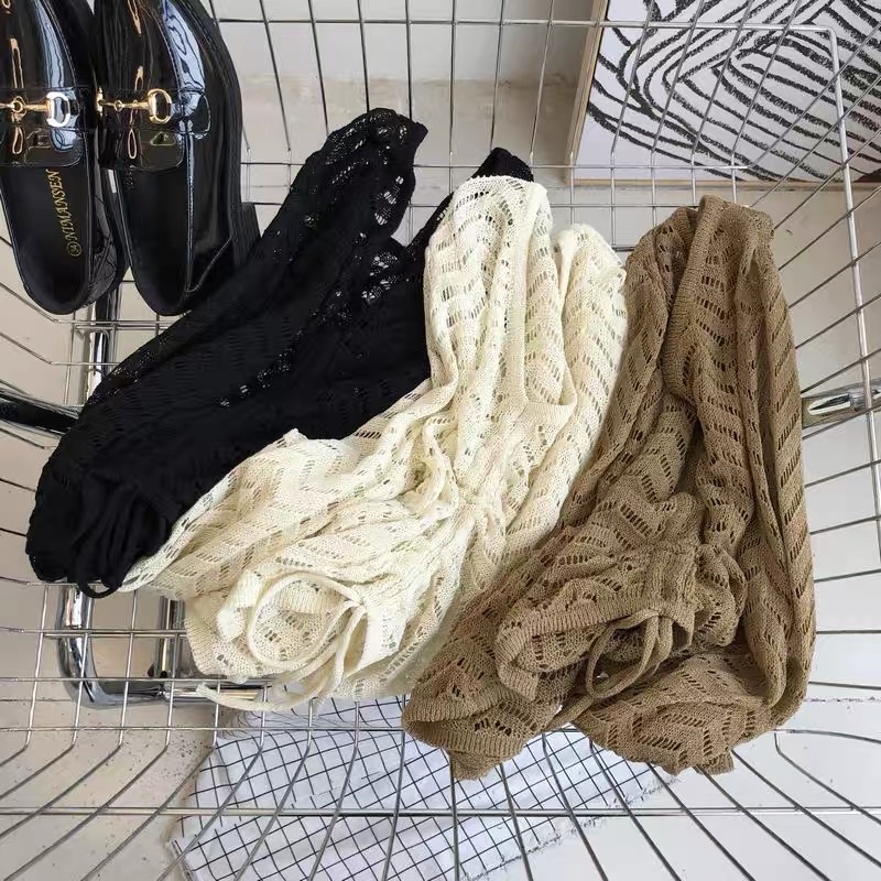 áo len lưới dệt kim rút dây ngực sexy (8607-1#)