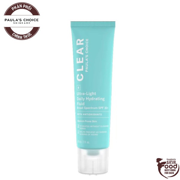 Kem Dưỡng Chống Nắng Dành Cho Da Mụn Paula's Choice Clear Ultra-Light Daily Hydrating Fluid Broad Spectrum SPF30+ 60ml