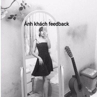 {ẢNH THẬT} Đầm chấm bi 2 dây cột nơ siêu xinh