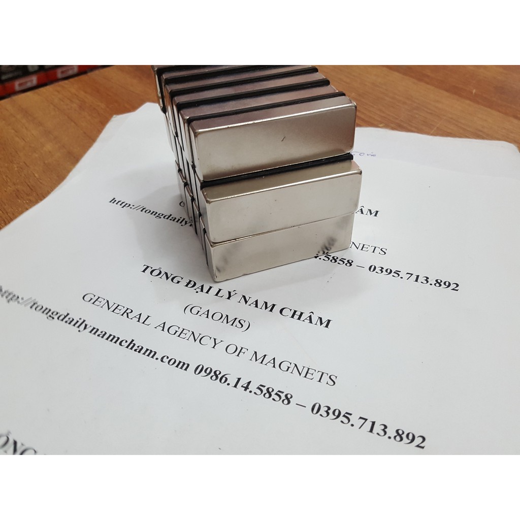 Nam châm siêu mạnh 60x20x10mm, loại nam châm siêu cường mạ niken