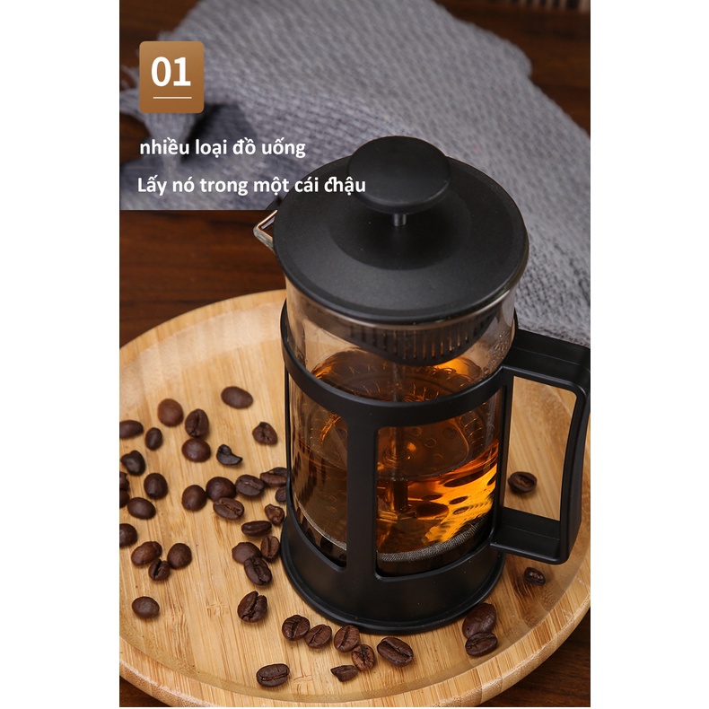 Bình pha cà phê French Press 300ml / 600ml / 800ml Bình pha cà phê tiêu chuẩn Pháp, Thân thủy tinh