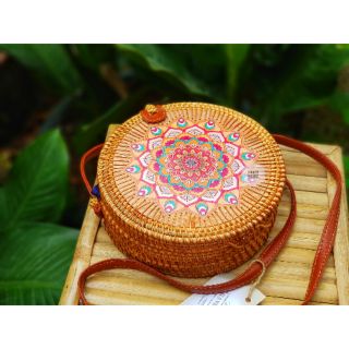 Túi mây in ván hoa gỗ - hoa văn cam-D20