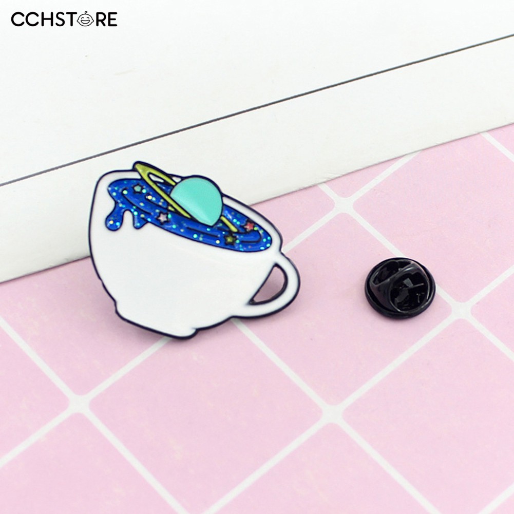 Fashion Creative Unisex Space Coffee Cup Enamel Brooch Pin Bag Cap Jacket Badge