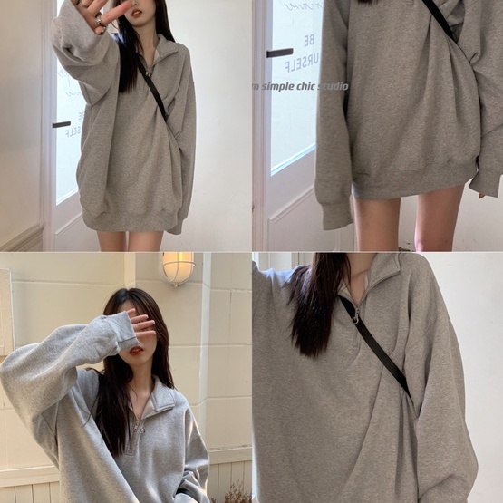 Áo Thun Nữ Dài Tay Cổ Bẻ Form Rộng Thời Trang Hàn