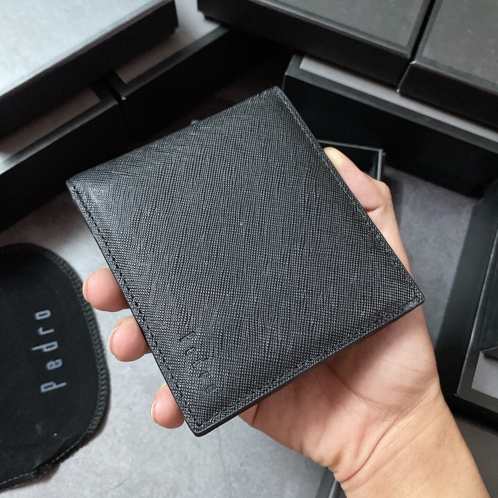 Ví nam Pedro da đẹp phối vân xước size chuẩn có ngăn ảnh full box và túi giấy