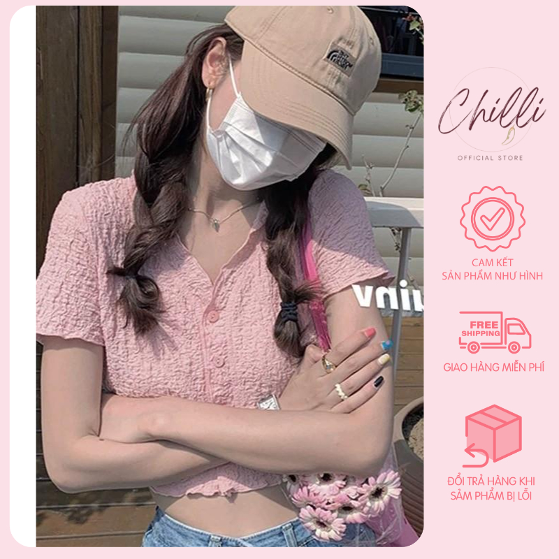 Áo kiểu nữ croptop xốp nhăn viền bèo cổ tim P693