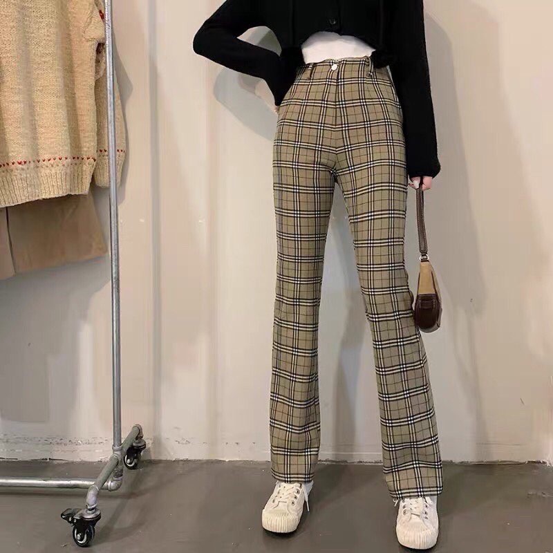 Quần tây ống loe họa tiết caro | có kèm hình thật | quần size S | BigBuy360 - bigbuy360.vn
