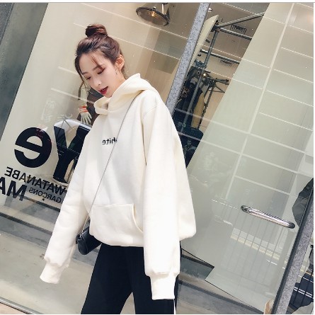 K2TFashion Áo Hoodie Nỉ Trơn Dáng Rộng Màu Trắng, Đen Dáng Rộng Phong Cách Street style