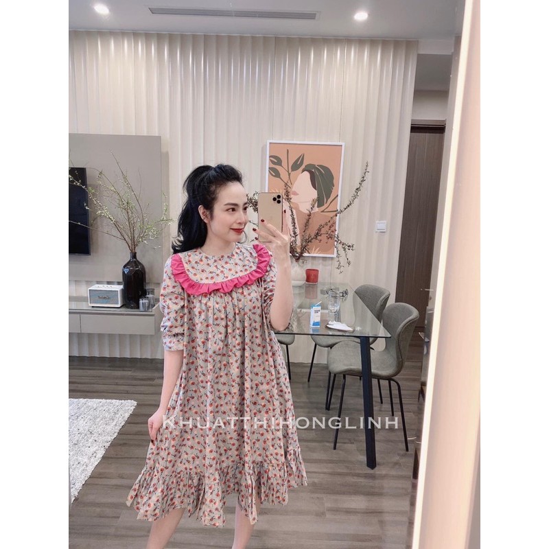 [Mặc Là Xinh] Váy Hoa Cổ Bèo Dáng Suông, Đầm Hoa Nhí Dáng Dài Phối Bèo Hồng Có Ảnh Thật Kèm Video | BigBuy360 - bigbuy360.vn