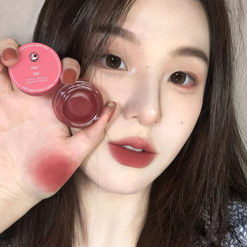 Son Môi Kiêm Má Hồng Dạng Hũ 2in1 Zuk Misty Lipstick Mashed Potato Tặng Kèm Cọ