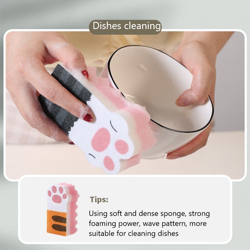 3 cái / bộ Gia dụng Cat Claw Sponge Wipe Dày Khử nhiễm bẩn Nhà bếp Cọ rửa bàn chải Nồi rửa chén Miếng bọt biển Khối bọt làm sạch Bàn chải làm sạch