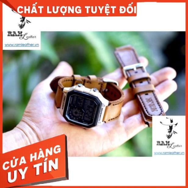 Dây Đồng Hồ Da Bò Thật Casio Ae1200/Seiko 5 Ram 1985 Vàng Sữa-Chính Hãng Ram Leather +