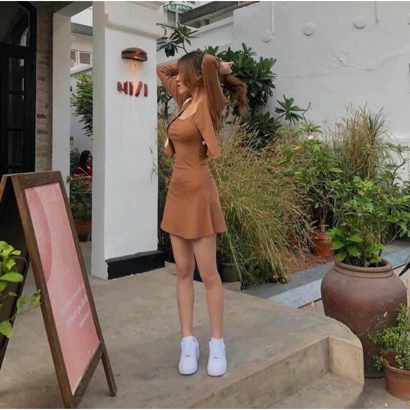 Set Váy Ôm Body Kèm Áo Khoác Ngoài Phối Chân Váy tong màu cực tôn da