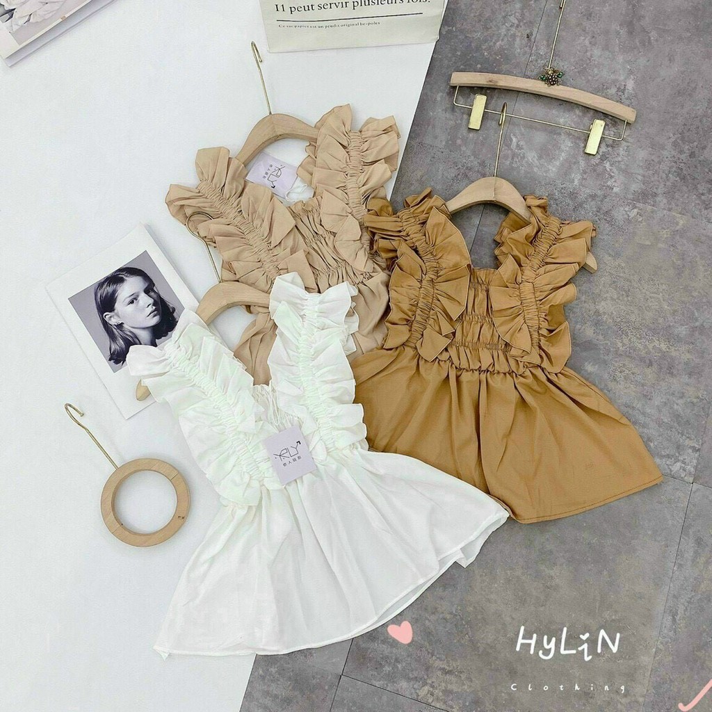 Áo hai dây sát nách pha bèo chun ngực tiểu thư siêu xinh l1