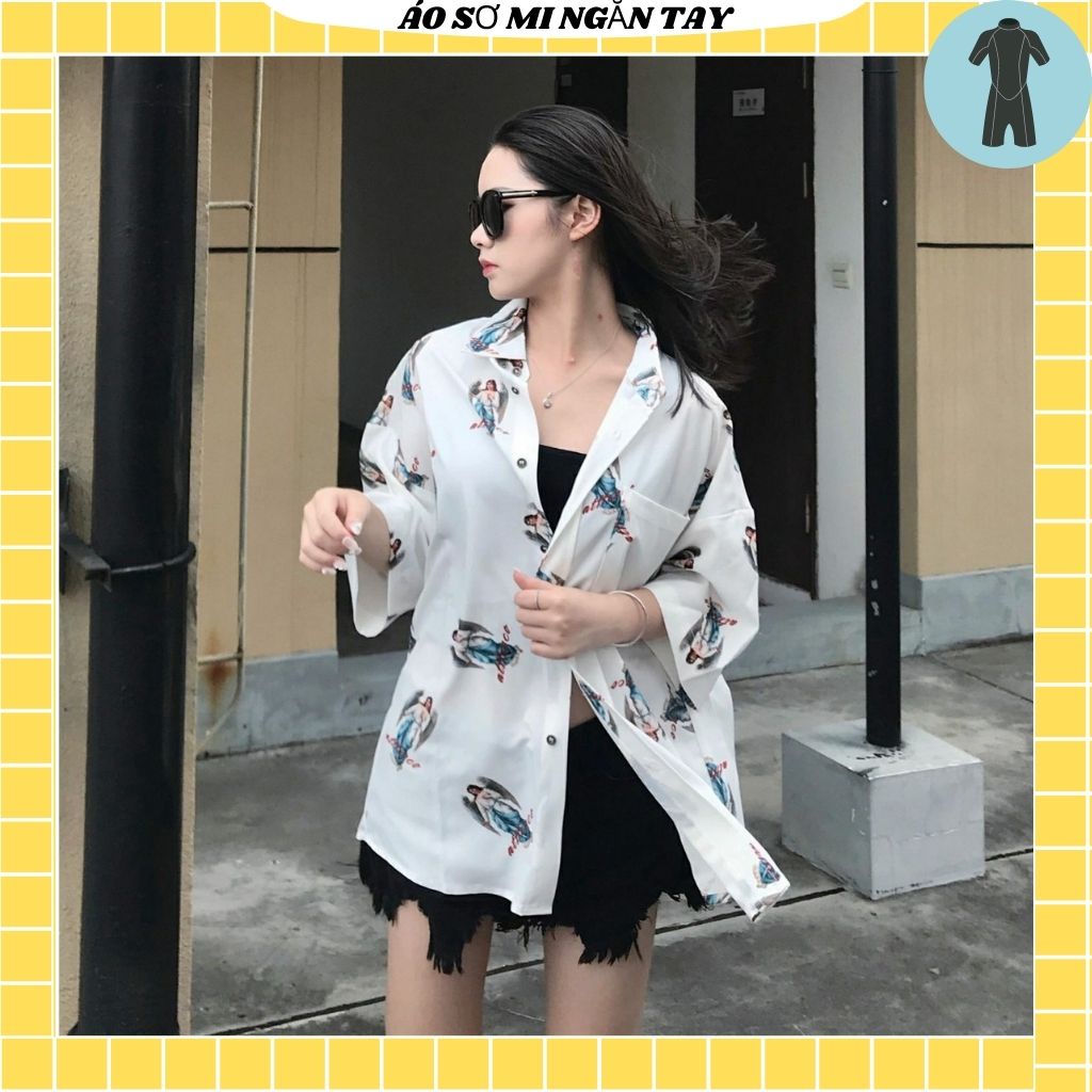 Áo Sơ Mi Tay Ngắn Unisex Cổ Bẻ Phong Cách Hàn Quốc Freesize