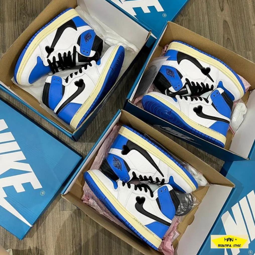 Giày thể thao Jordan 1 High OG SP Fragment x Travis Scott cổ cao màu xanh trắng cực hot, siêu phong cách | BigBuy360 - bigbuy360.vn