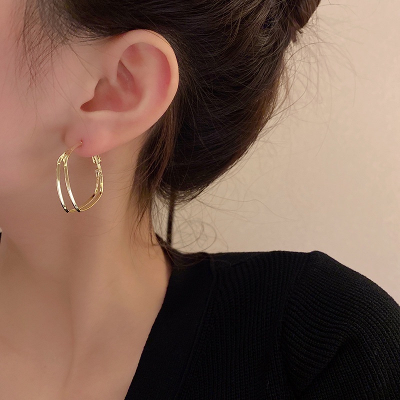 Khuyên tai kim loại hình tròn hai lớp phong cách retro chất lượng cao cho nữ