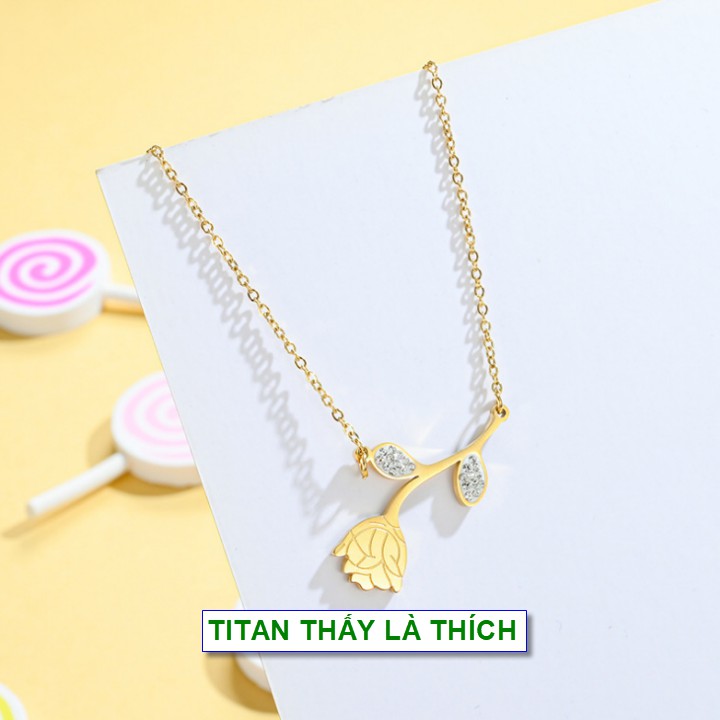 Dây chuyền vàng kiểu đẹp cho nữ mặt hoa hồng dễ thương - Hàng chuẩn titan màu sắc bóng đẹp - Cam kết 1 đổi 1 nếu gỉ sét