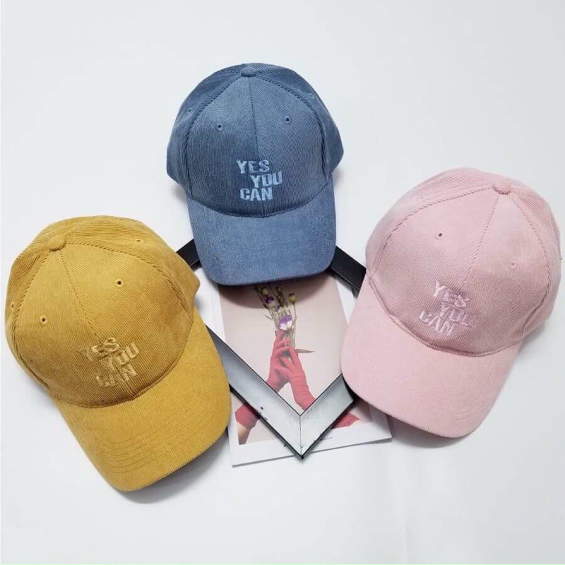 [Ảnh Thật] Nón kết lưỡi trai Nhung thêu YES YOU CAN nhiều màu pastel cực xinh