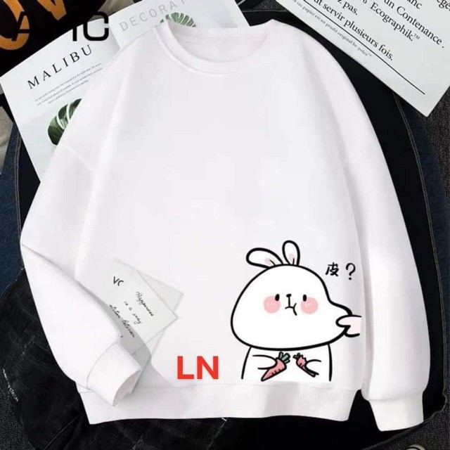 Áo nỉ bo tay thỏ hỏi chấm cạnh sườn LN12, Áo nỉ Unisex from rộng, Chất nỉ ấm mặc không xù, thiết kế phong cách - MODY