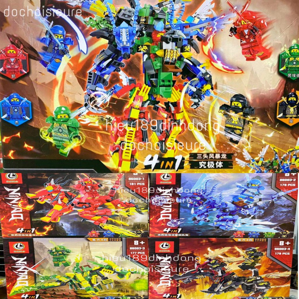 Lắp ráp Xếp hình not Lego Ninjago 86003 : robot rồng của các ninja 4in1