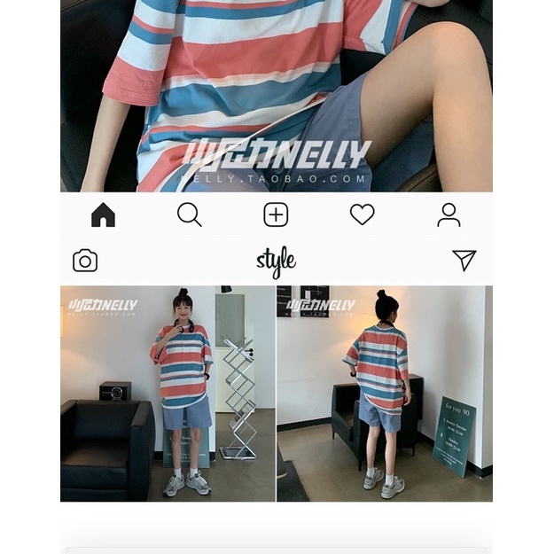 Áo thun kẻ mix màu NELLY size XL form to