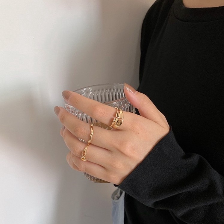 Bộ 3 nhẫn kiểu không đối xứng phong cách Hàn Quốc C56