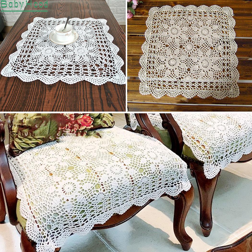 Khăn Trải Bàn Vải Cotton Đan Móc Hình Vuông 40 / 60cm Trang Trí Bàn Ăn Phong Cách Vintage