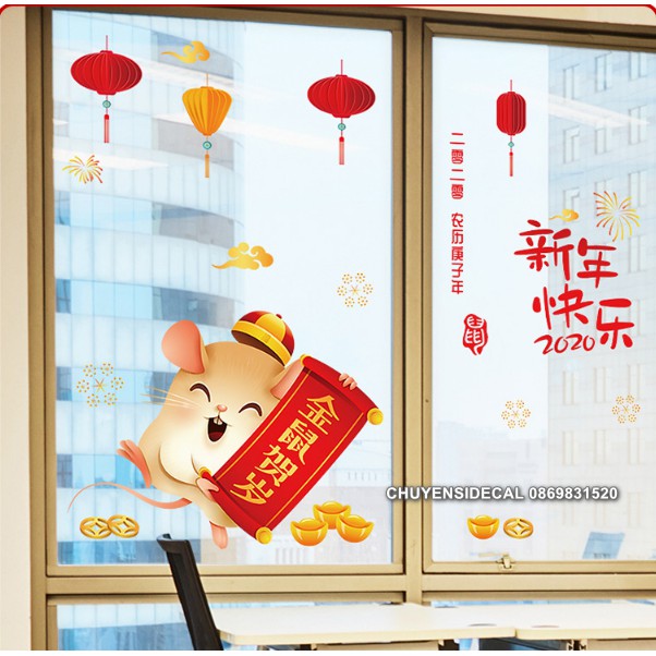 Decal dán Tết - Chuột Bảng Chữ đỏ 2020