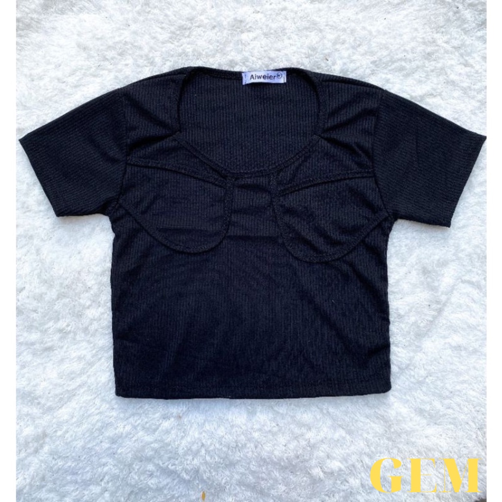 Áo croptop tay ngắn cổ vuông kiểu viền ngực sexy , áo thun nữ thời trang