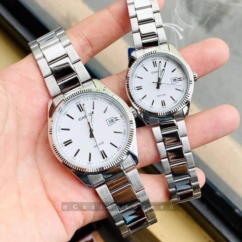 Đồng hồ Đôi nam nữ CASIO MTP/LTP-1302D-1A2V, đồng hồ chính hãng, dây thép màu bạc